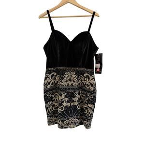 NWT Splash Embellished Cocktail Mini Dress Womens Sz 16 Black Event Y2K Party